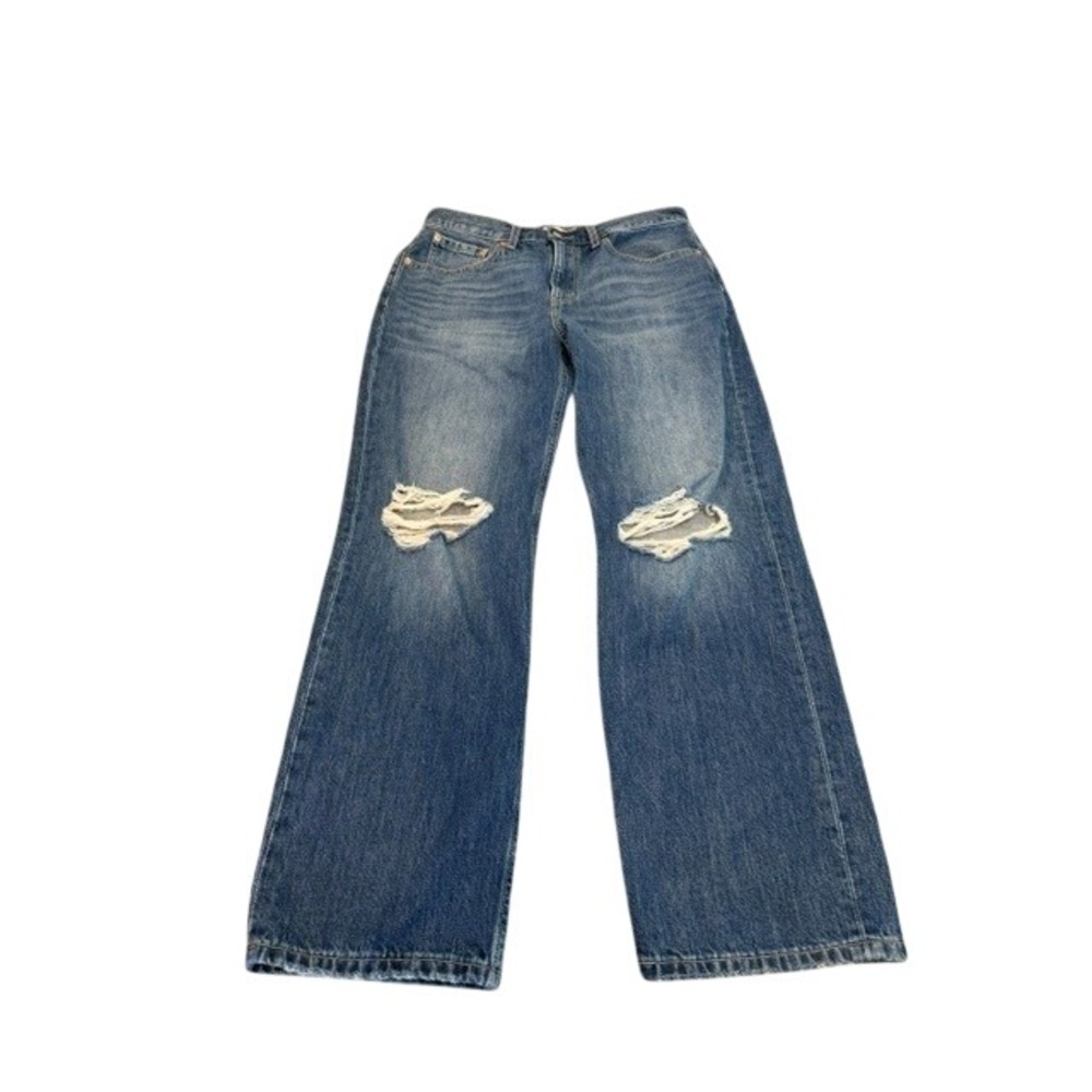 Levis Low Pro Straight Distressed Jeans Womens 30 Medium Wash Blue Denim 90s EUC